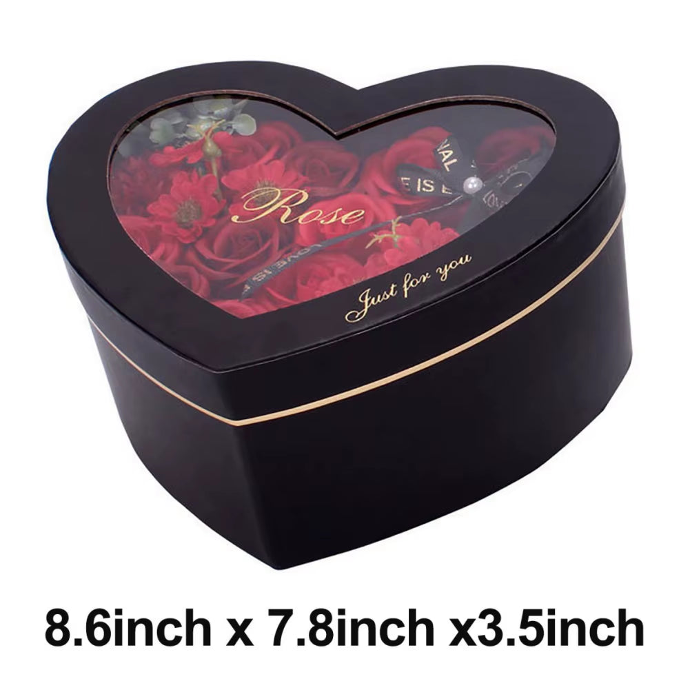 13Pcs Heart Shape Rose Gift Box Artificial Eternal Rose Bouquet Forever Red Rose Valentine Day Gift Christmas Birthday Wedding L