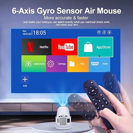 HY300 Pro 4K Portable Projector with Android 11, Dual WiFi, 260 ANSI Lumens, 180° Flexibility, and Bluetooth 5.0