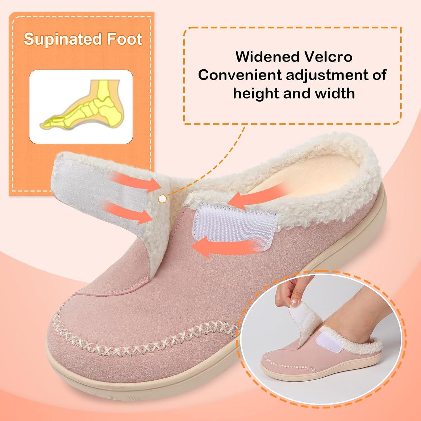 Womens Slippers Wide Diabetic Slippers Memory Foam House Slippers Adjustable Arthritis Edema House Shoes Indoor Outdoor Slippers