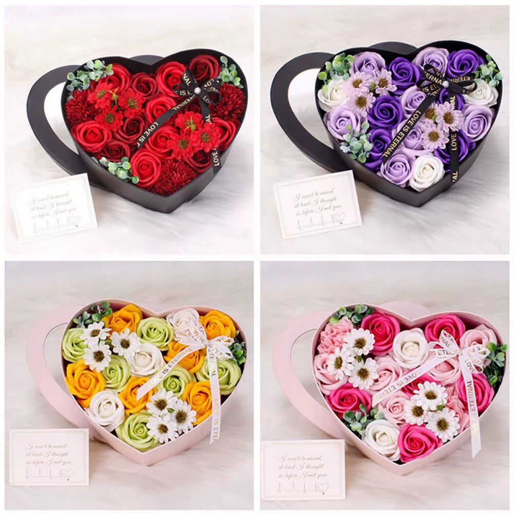 13Pcs Heart Shape Rose Gift Box Artificial Eternal Rose Bouquet Forever Red Rose Valentine Day Gift Christmas Birthday Wedding L