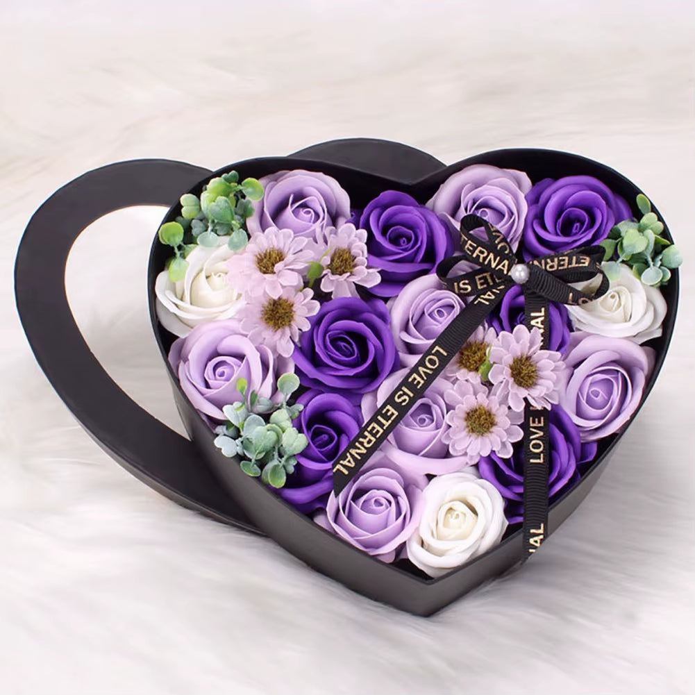 13Pcs Heart Shape Rose Gift Box Artificial Eternal Rose Bouquet Forever Red Rose Valentine Day Gift Christmas Birthday Wedding L