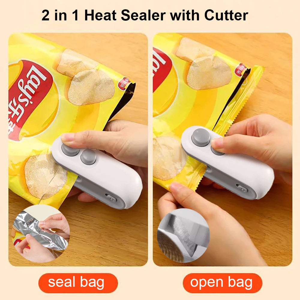 Sealing Machine Rechargable 2 in 1 Bag Mini Heat Sealer Storage Bag Plastic Package Snack Sealer Handheld Heat Sealer for Food