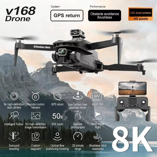 New V168 Drone Professinal Three Camera 8K Wide Angle Optical GPS Localization Four-Way Obstacle Avoidance Quadcopter for XIAOMI