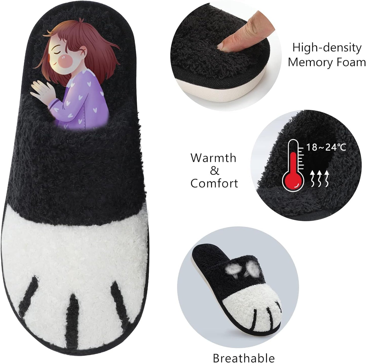 Cute Animal Slippers for Women Indoor Outdoor Memory Foam House Slippers Soft Warm Cozy Fuzzy Bedroom Non-Slip Shoes Christmas Gift Ladies Slippers