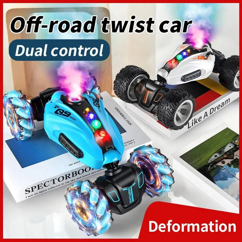 4WD RC Drift Car with Music Led Lights 2.4G Gesture Radio Remote Control Spray Stunt Car 360° Rotating Climbing Car Toys Gift