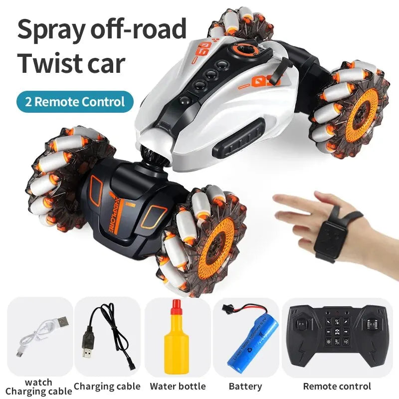 4WD RC Drift Car with Music Led Lights 2.4G Gesture Radio Remote Control Spray Stunt Car 360° Rotating Climbing Car Toys Gift