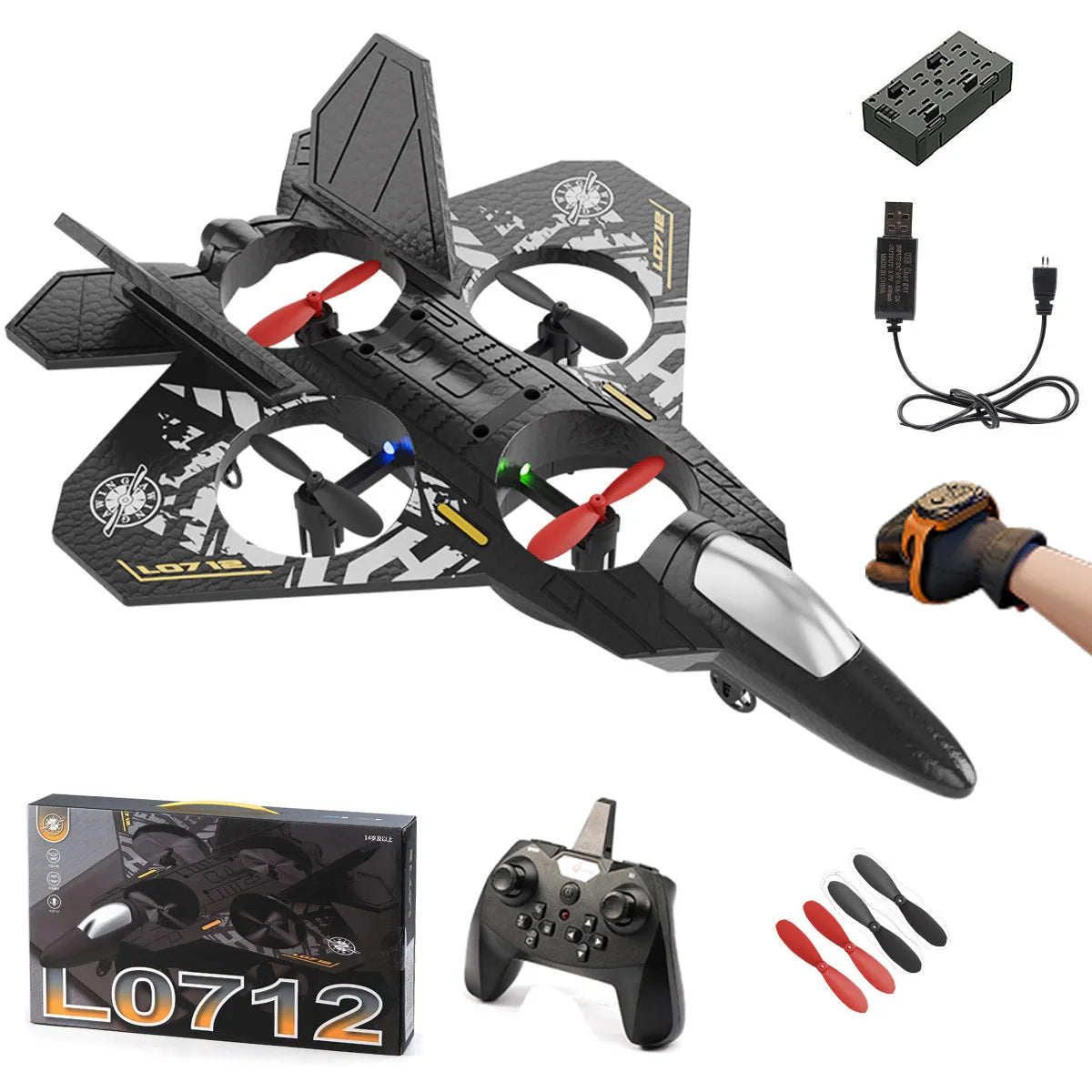 AIR FORCE FIGHTER1 Airplane With 2.4G Remote Control Aircraft Gravity Sensing Aircraft Glider with Light EPP 