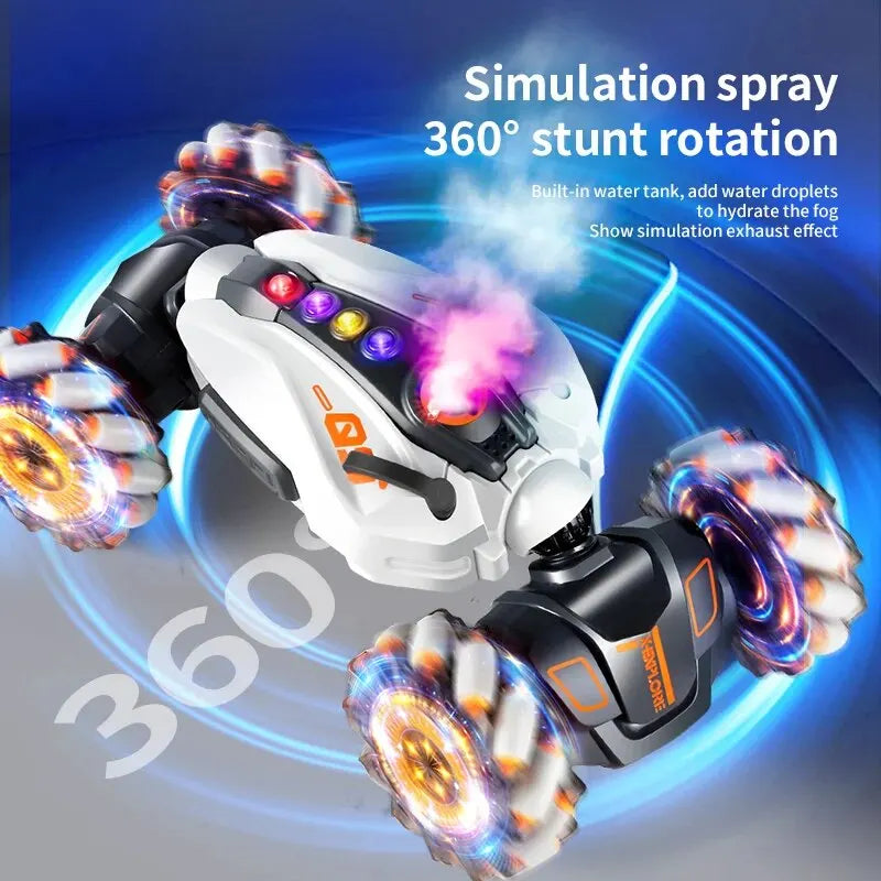 4WD RC Drift Car with Music Led Lights 2.4G Gesture Radio Remote Control Spray Stunt Car 360° Rotating Climbing Car Toys Gift