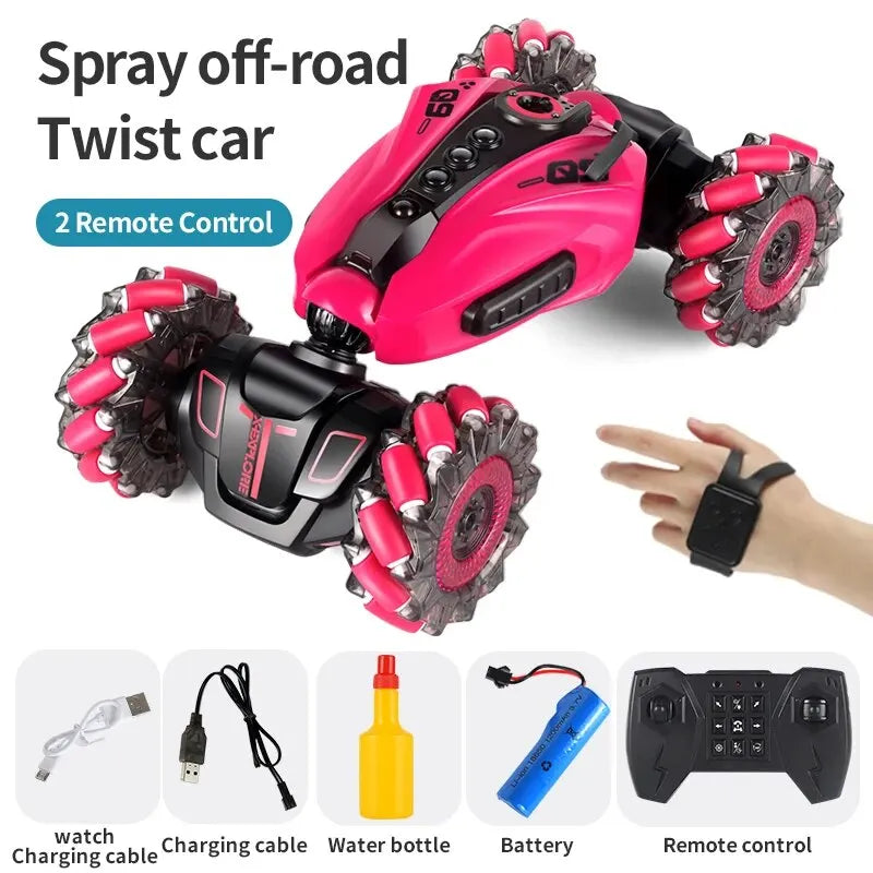 4WD RC Drift Car with Music Led Lights 2.4G Gesture Radio Remote Control Spray Stunt Car 360° Rotating Climbing Car Toys Gift