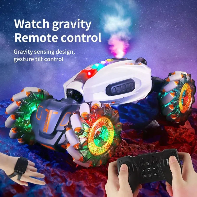 4WD RC Drift Car with Music Led Lights 2.4G Gesture Radio Remote Control Spray Stunt Car 360° Rotating Climbing Car Toys Gift