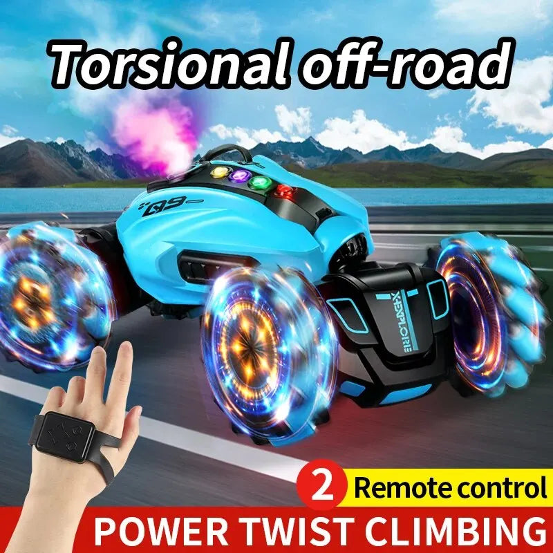 4WD RC Drift Car with Music Led Lights 2.4G Gesture Radio Remote Control Spray Stunt Car 360° Rotating Climbing Car Toys Gift