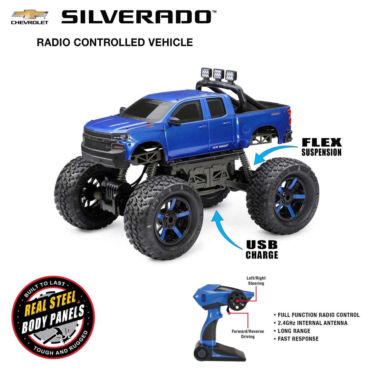 Battery Remote Control Chevrolet Silverado Heavy Metal 4X4 Truck 21062U-B Blue