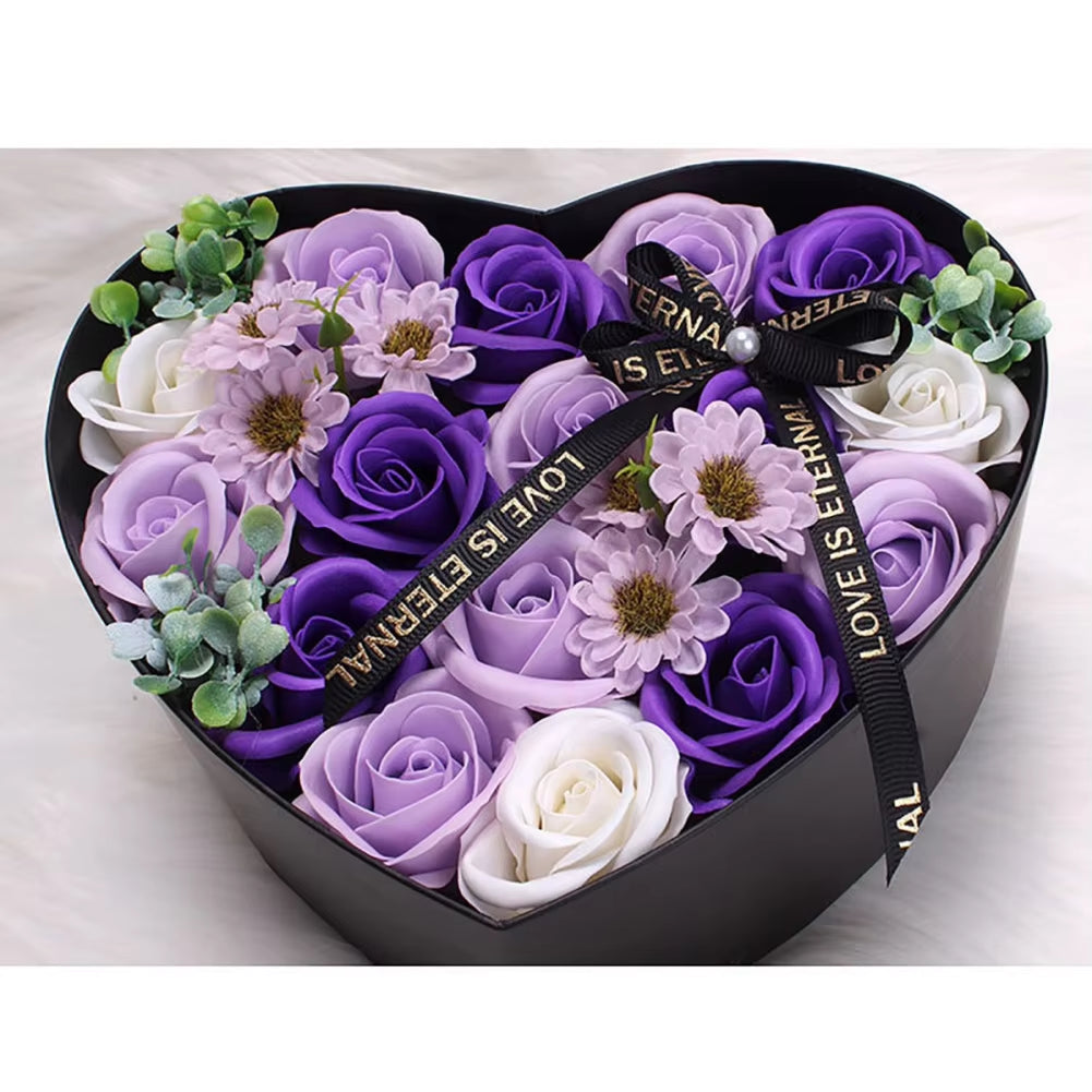 13Pcs Heart Shape Rose Gift Box Artificial Eternal Rose Bouquet Forever Red Rose Valentine Day Gift Christmas Birthday Wedding L