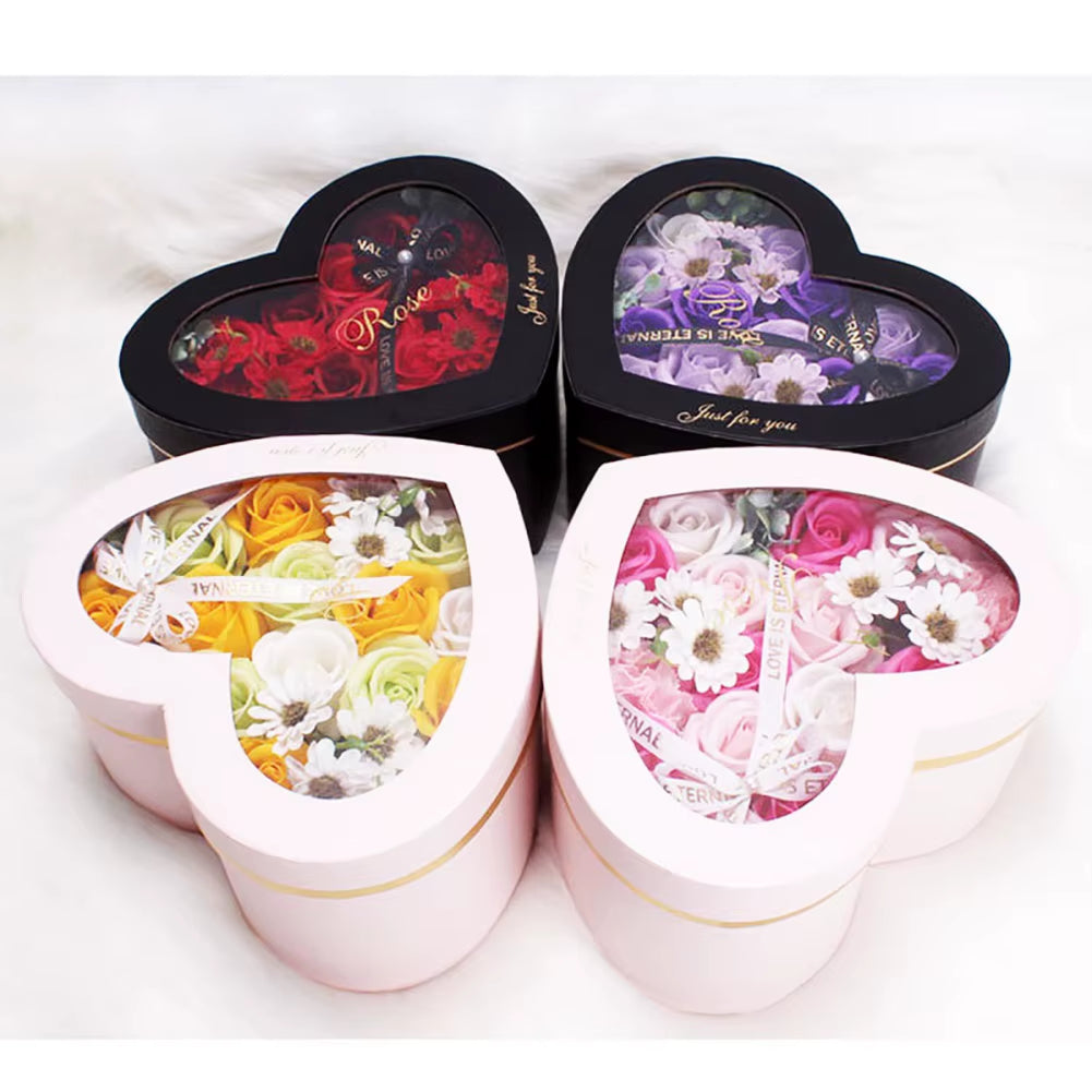 13Pcs Heart Shape Rose Gift Box Artificial Eternal Rose Bouquet Forever Red Rose Valentine Day Gift Christmas Birthday Wedding L